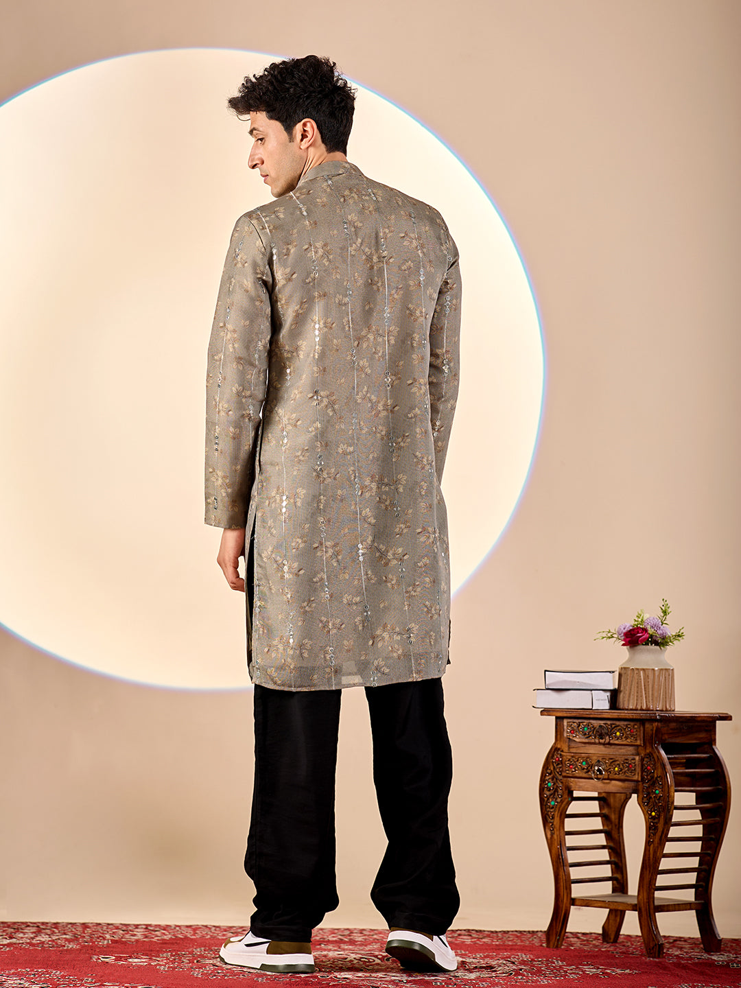 Grey Floral Casual Kurta