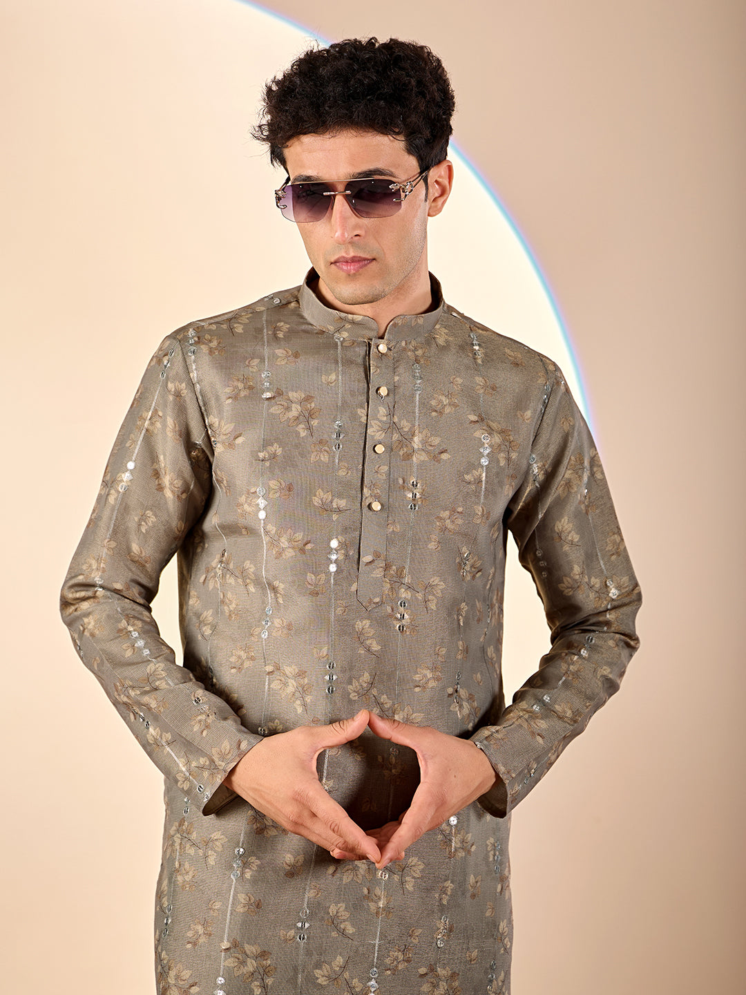 Grey Floral Casual Kurta