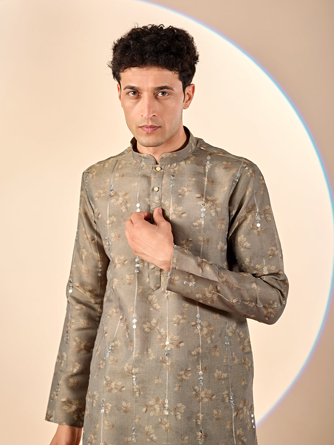 Grey Floral Casual Kurta