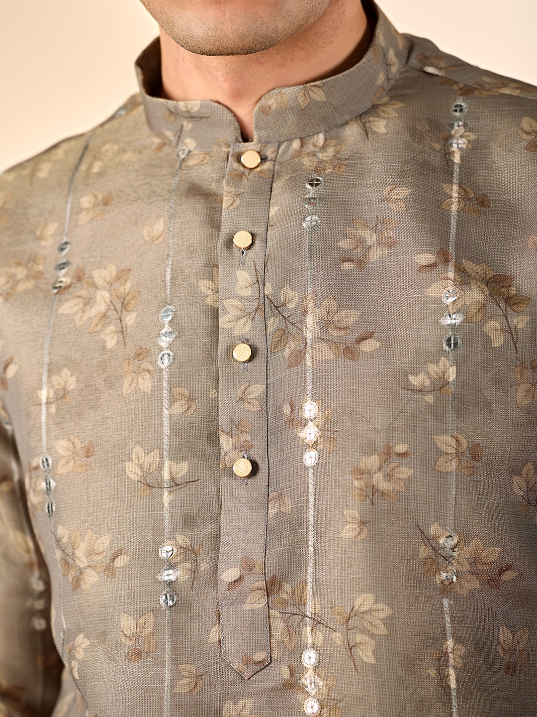Grey Floral Casual Kurta
