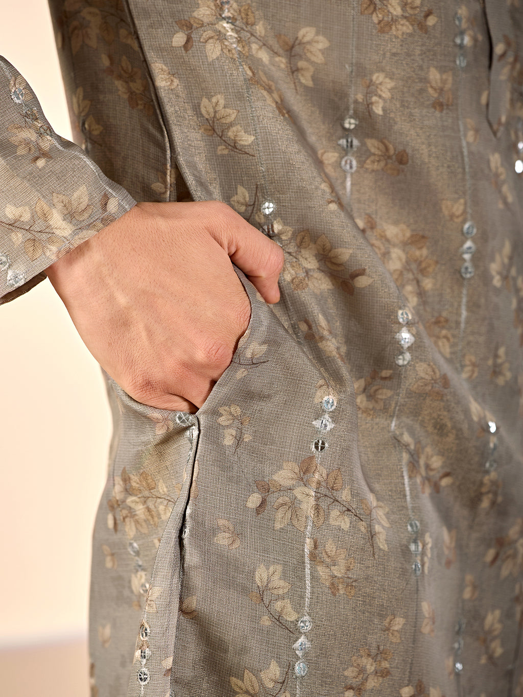 Grey Floral Casual Kurta