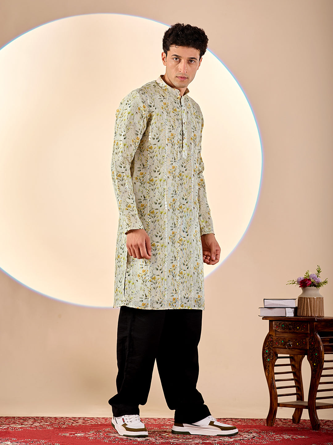 Light Green Floral Casual Kurta