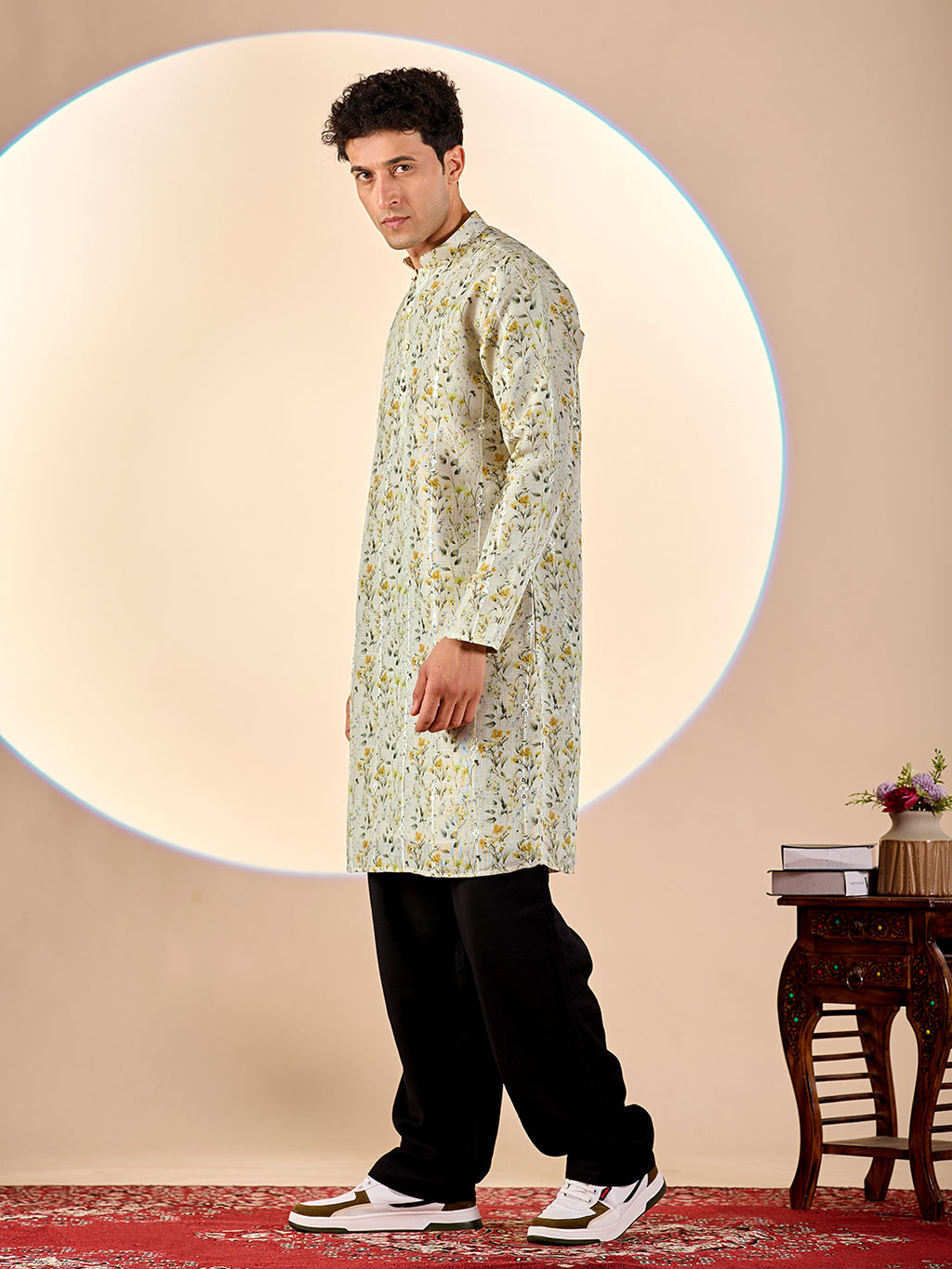 Light Green Floral Casual Kurta
