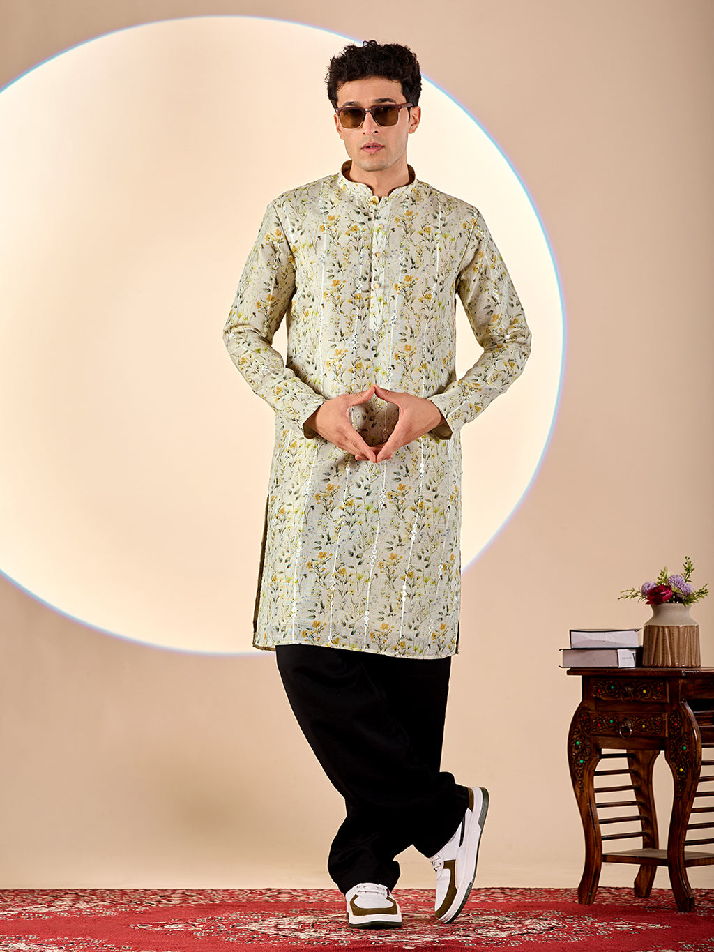 Light Green Floral Casual Kurta