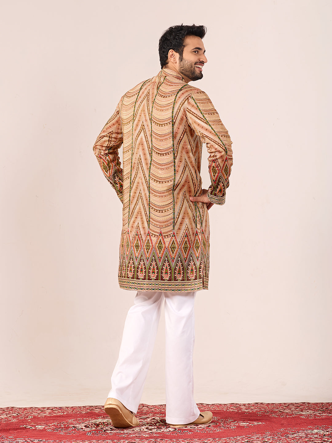 Amber Heritage Peach Embroidered Kurta