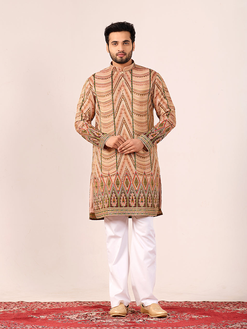 Amber Heritage Peach Embroidered Kurta