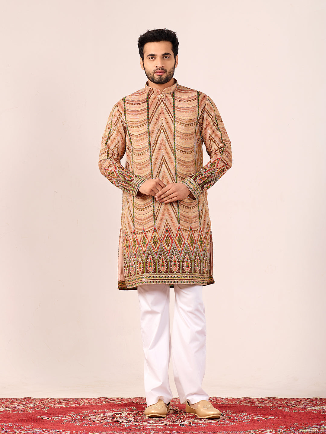 Amber Heritage Peach Embroidered Kurta