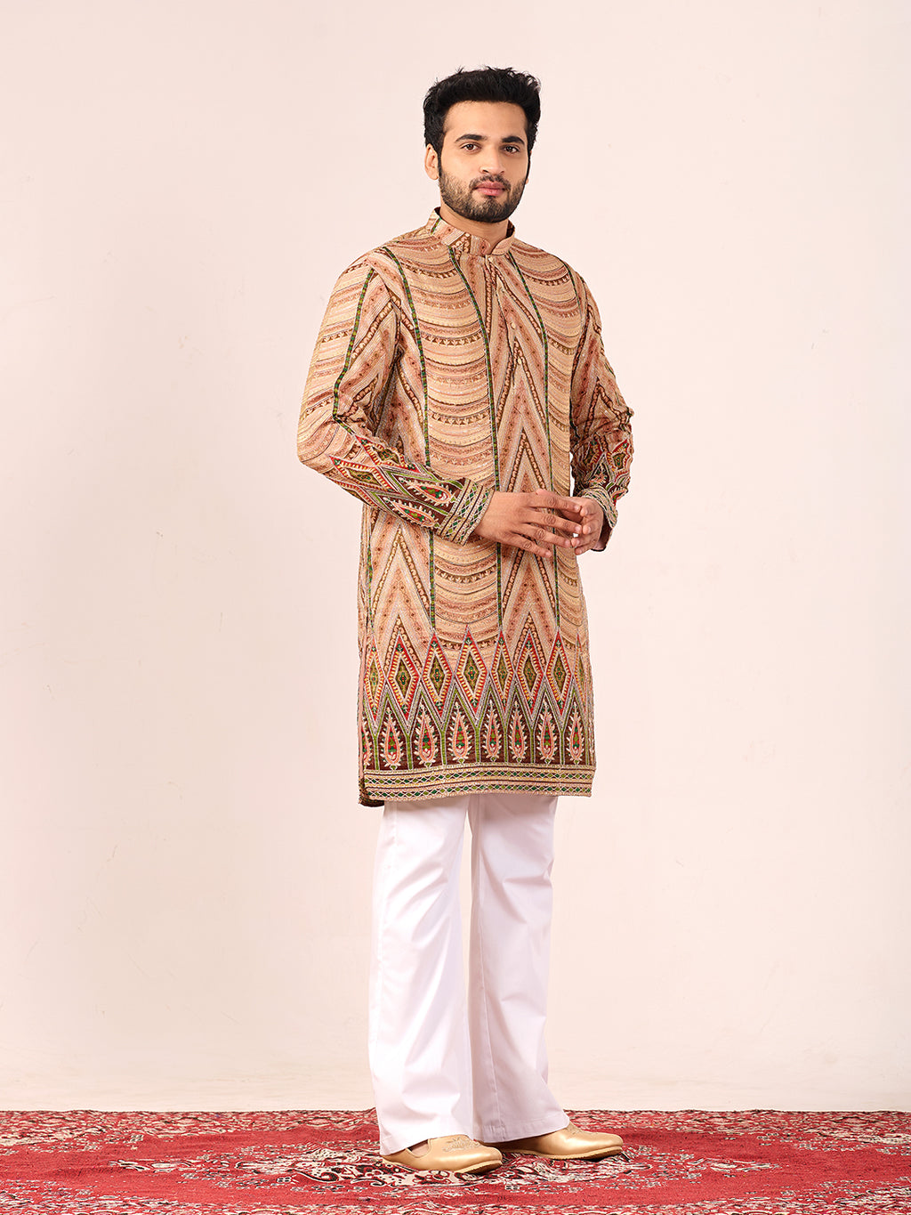 Amber Heritage Peach Embroidered Kurta