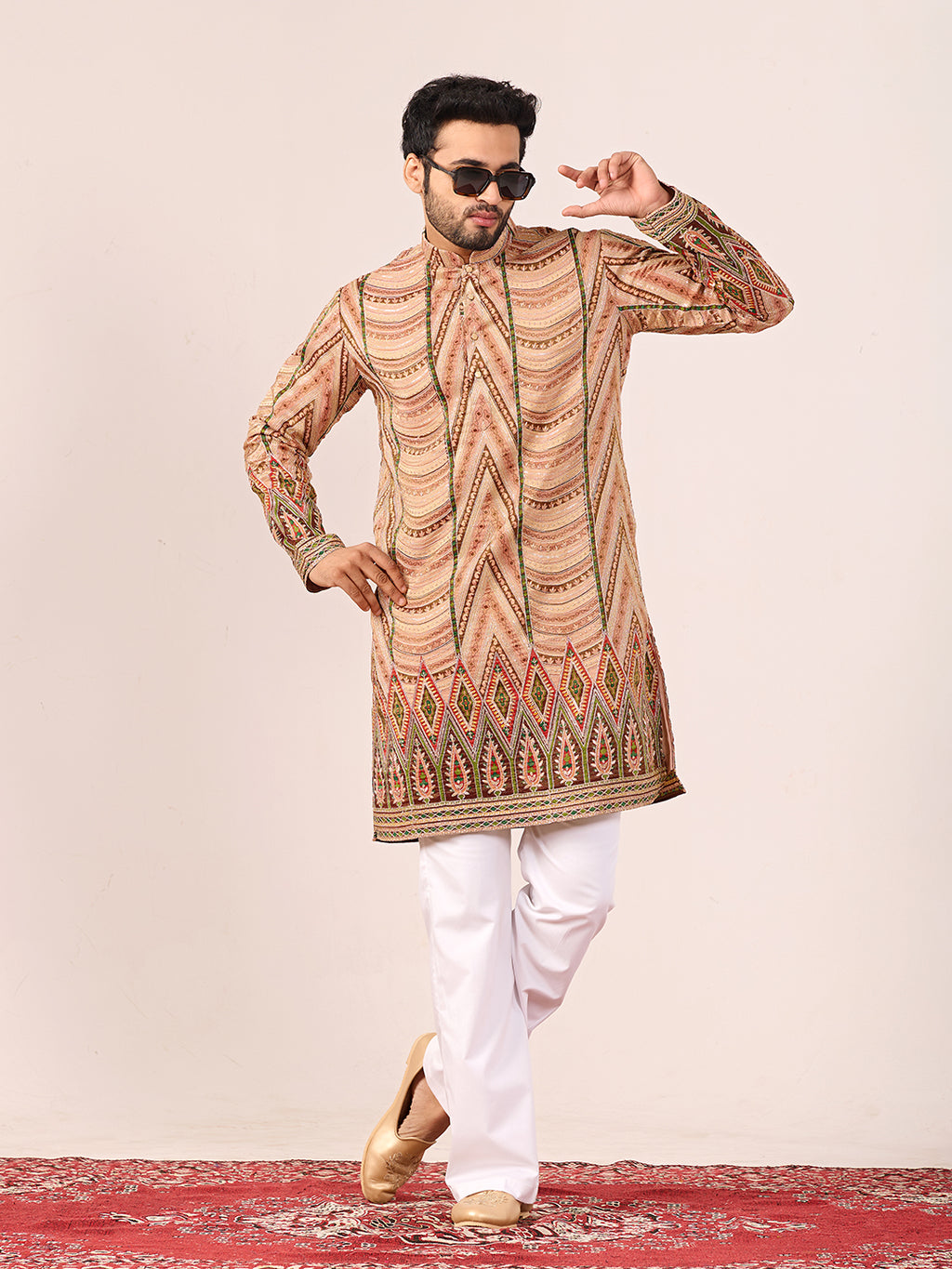Amber Heritage Peach Embroidered Kurta