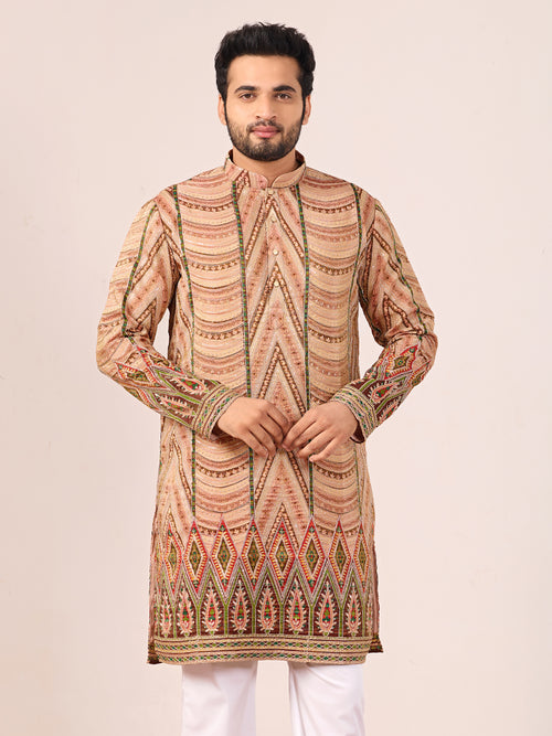Amber Heritage Peach Position-Embroidered Kurta