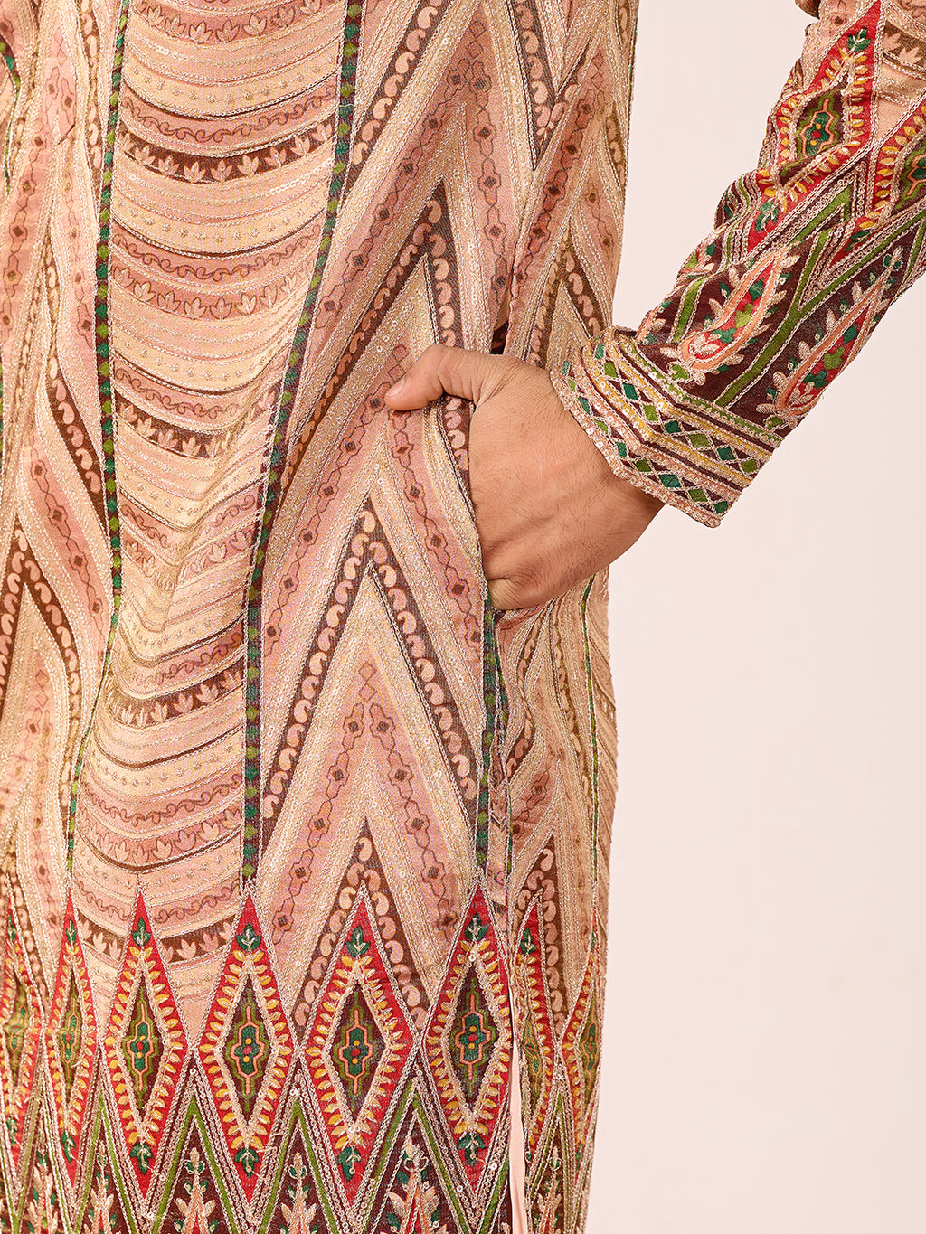 Amber Heritage Peach Embroidered Kurta