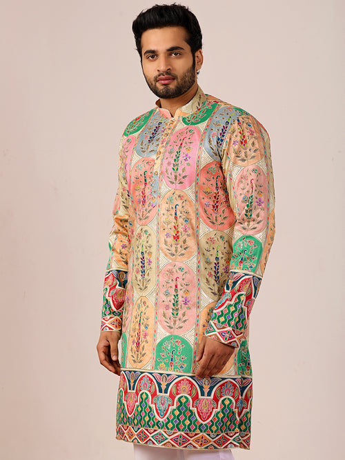 Amber Heritage white Position-Embroidered Kurta