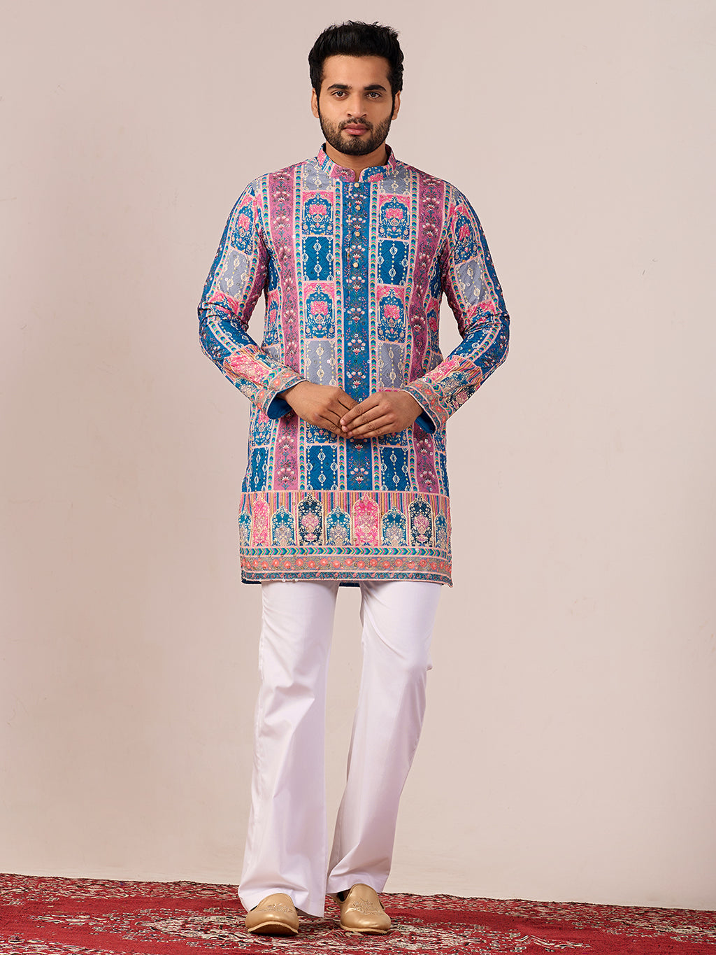 Rang Mahal Blue Printed Kurta Pant set.
