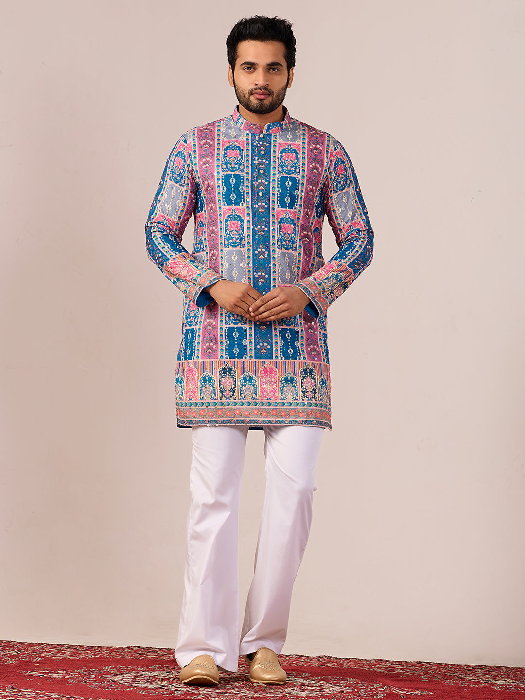 Rang Mahal Blue Printed Kurta Pant set.