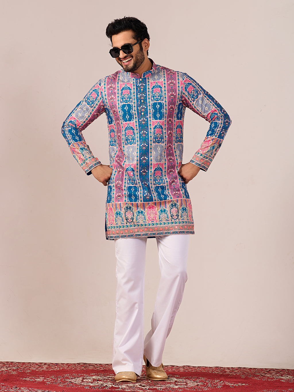 Rang Mahal Blue Printed Kurta Pant set.