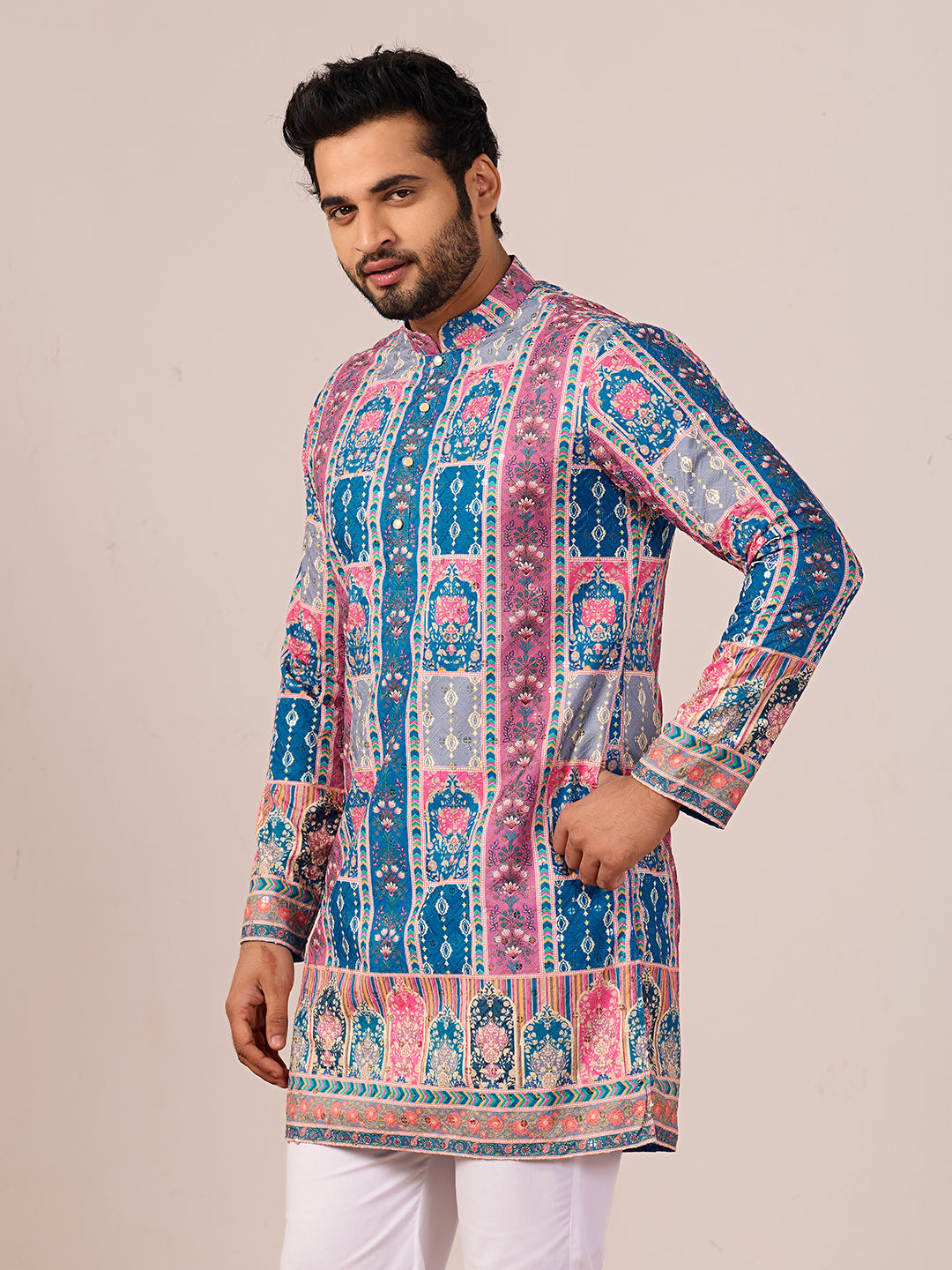 Rang Mahal Blue Printed Kurta Pant set.