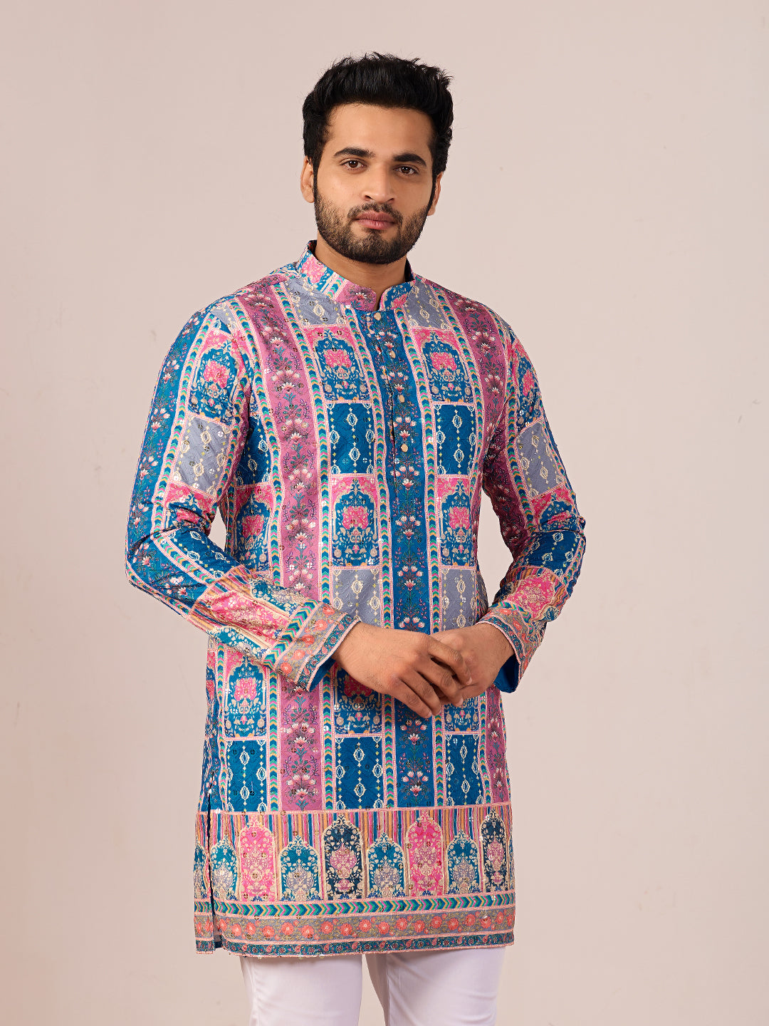 Rang Mahal Blue Printed Kurta Pant set.