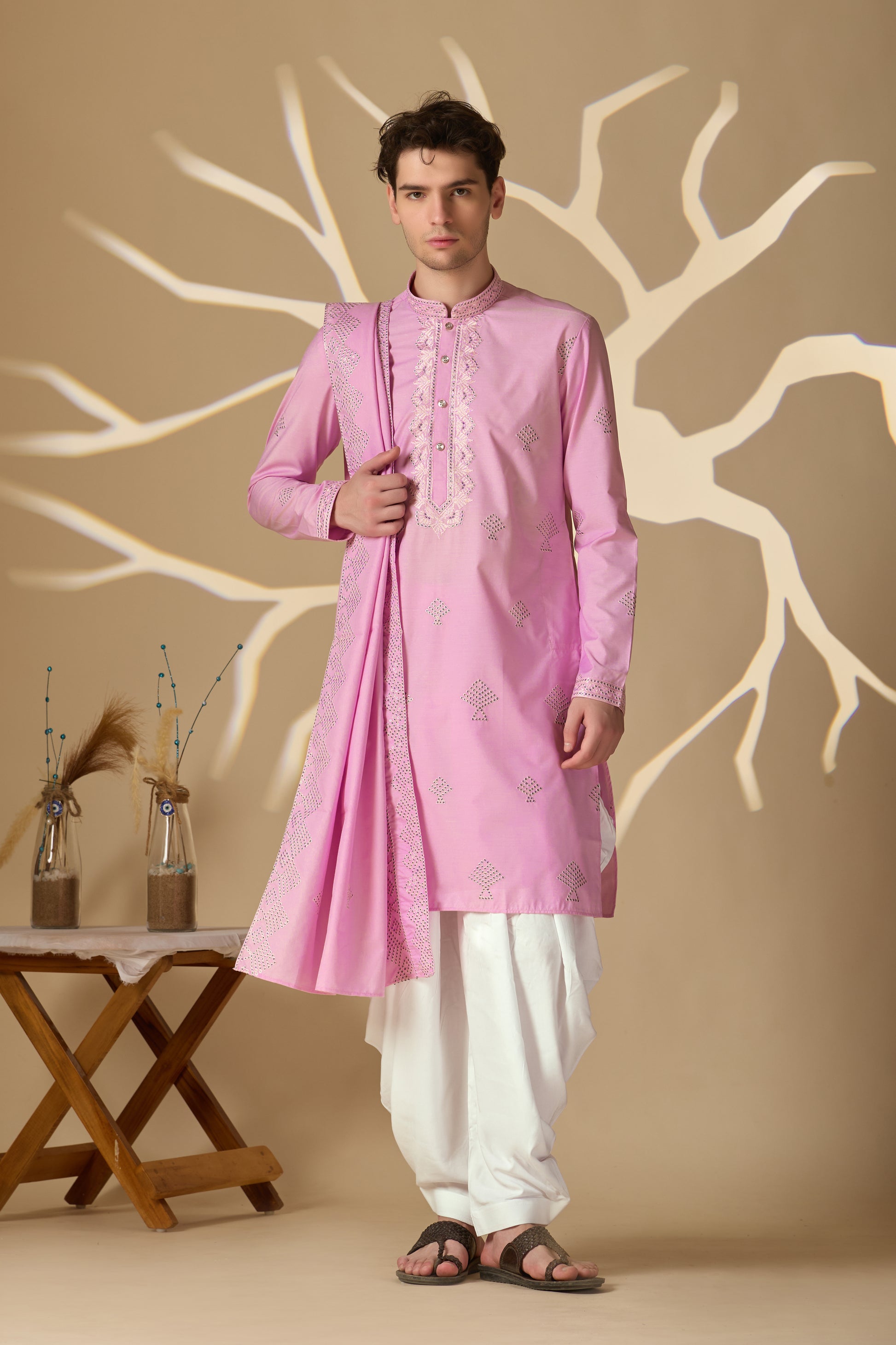 Pink Embroidered Kurta+Dupatta And Patiala Pant Set