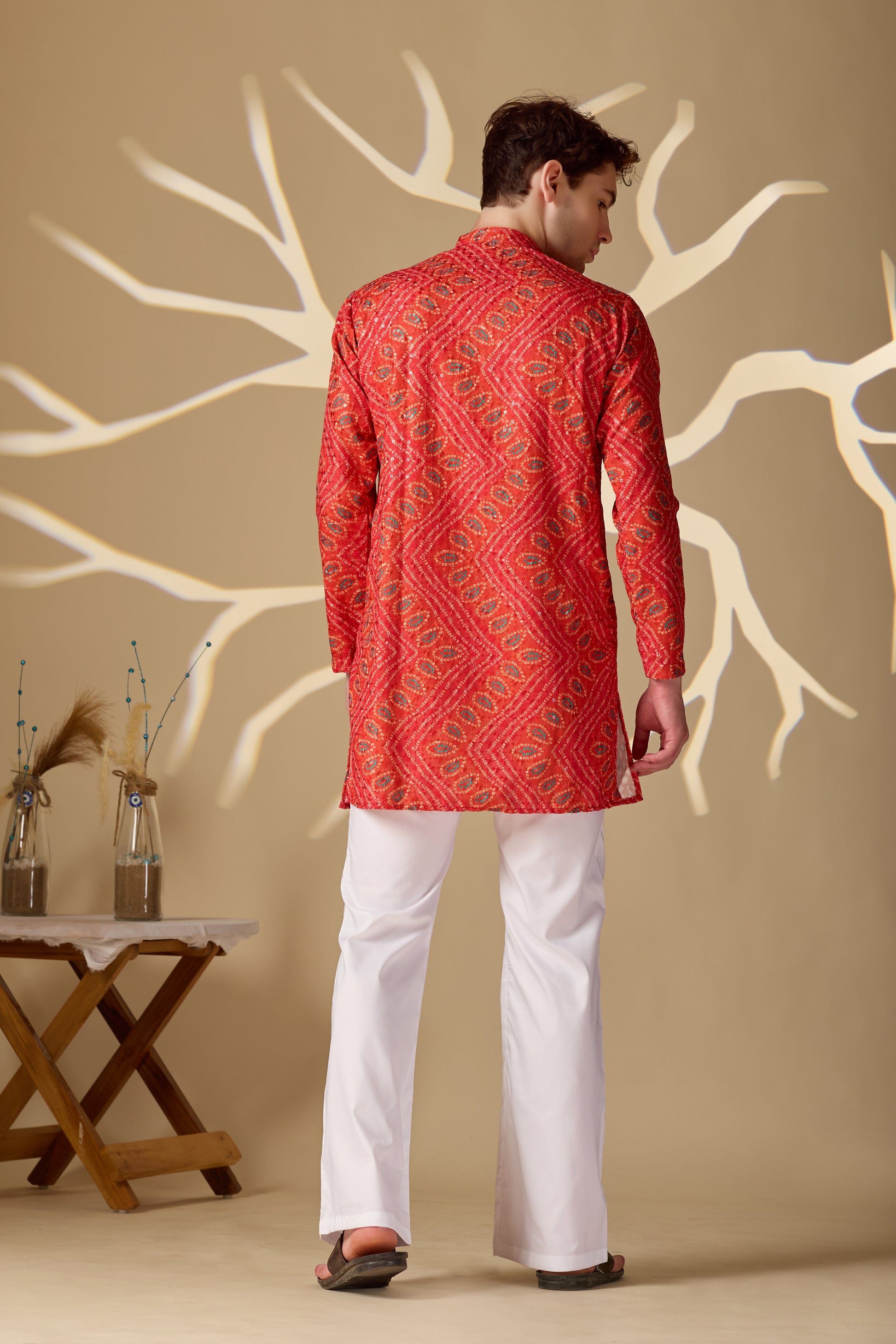 Bright Orange Bandhani Printed SHORT Kurta+Dupatta+pant set