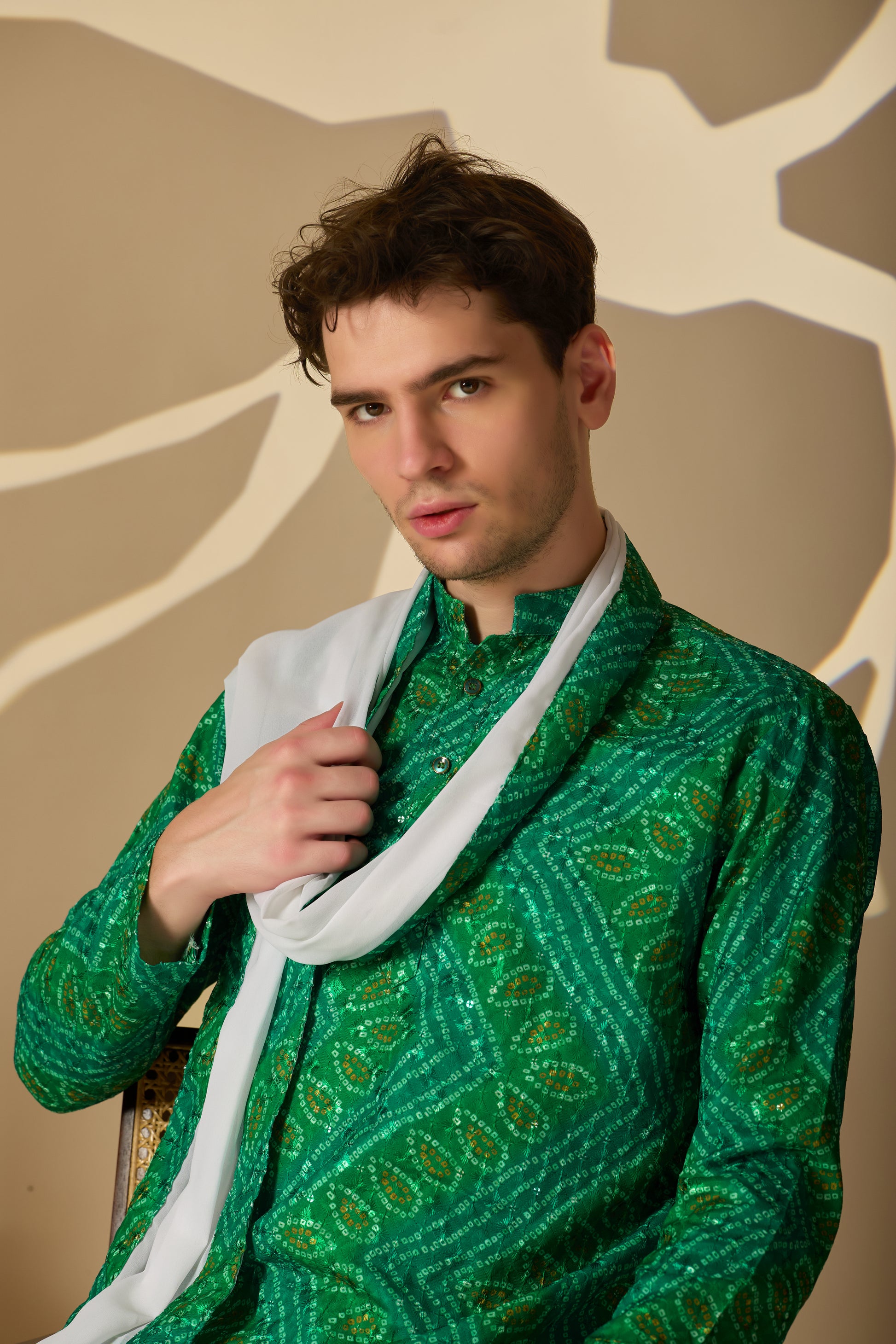 Green Bandhani Printed SHORT Kurta+Dupatta Set