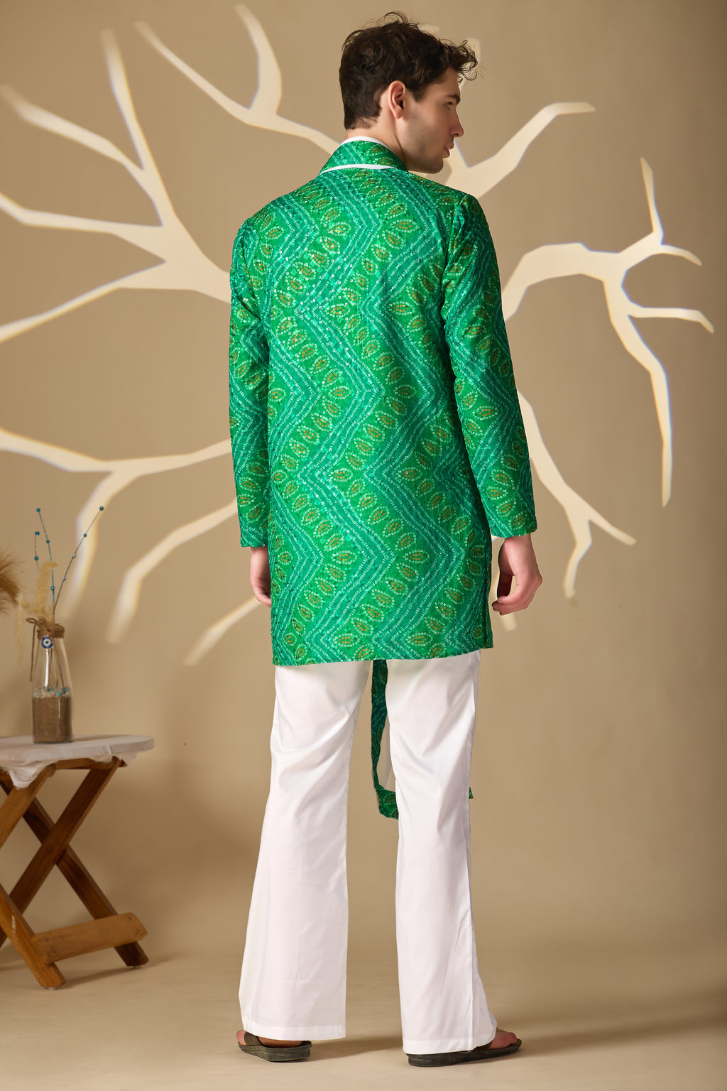 Green Bandhani Printed SHORT Kurta+Dupatta Set