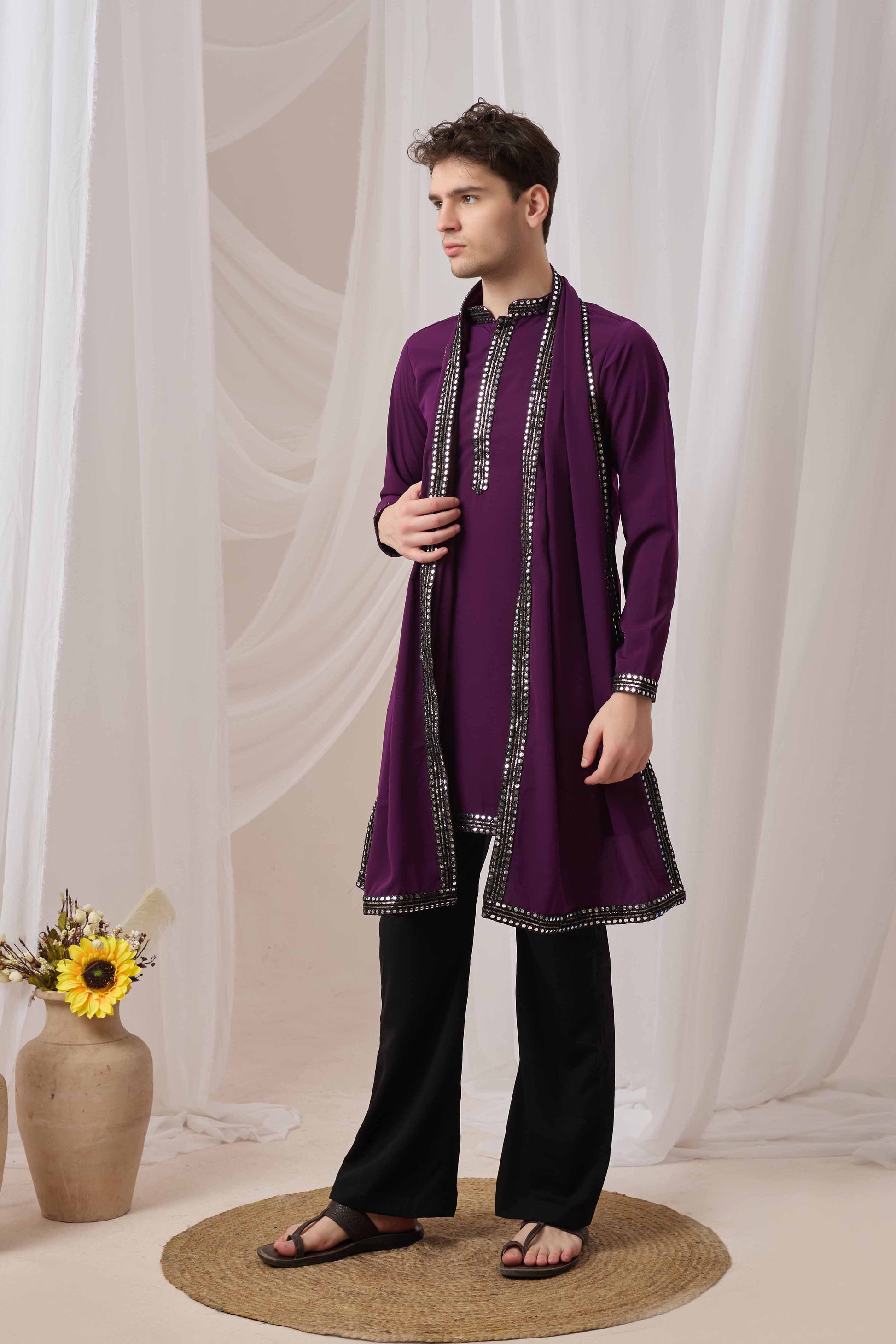Rich Wine Short Kurta Plus Dupatta Set