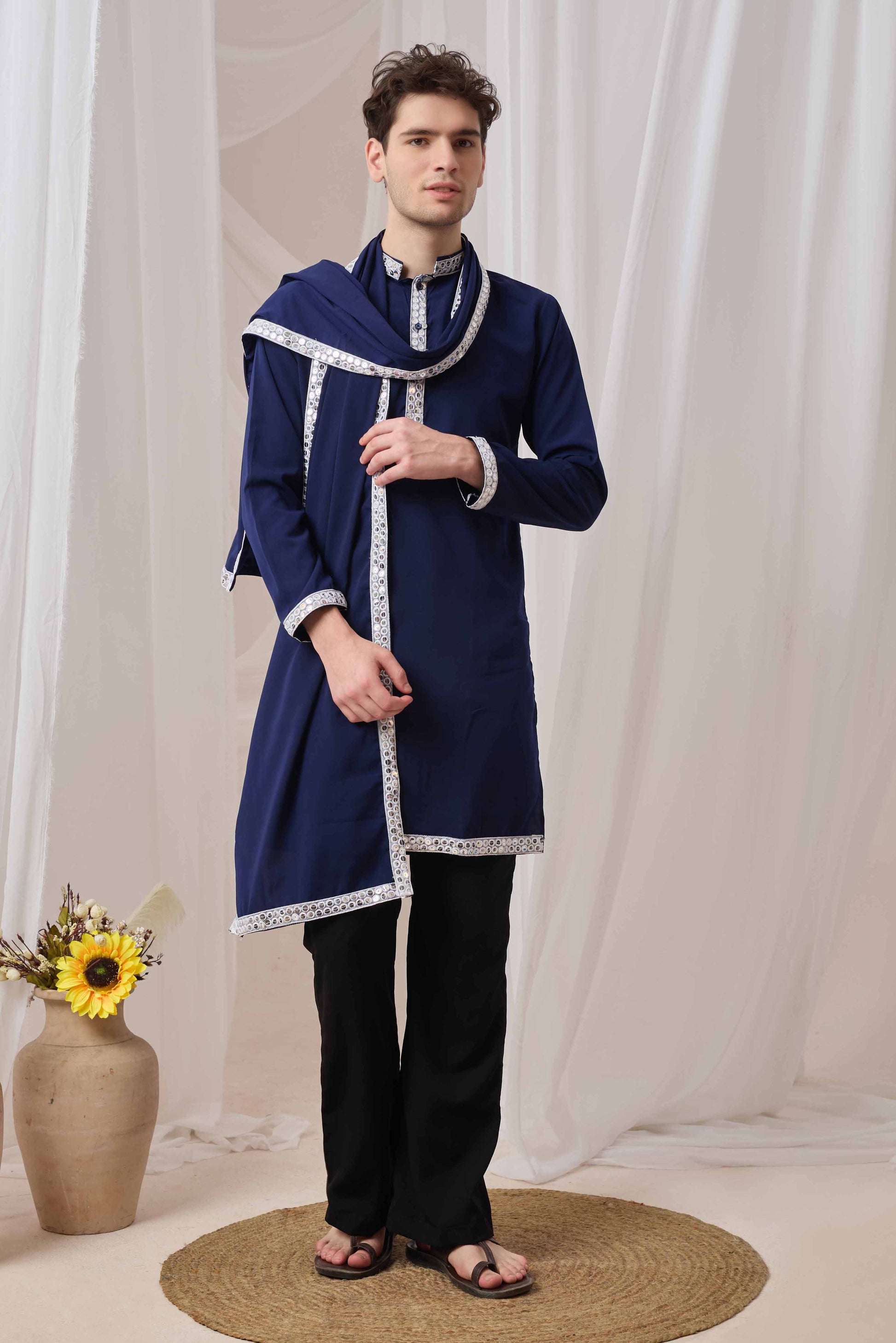 Navy Blue Short Kurta Plus Dupatta Set