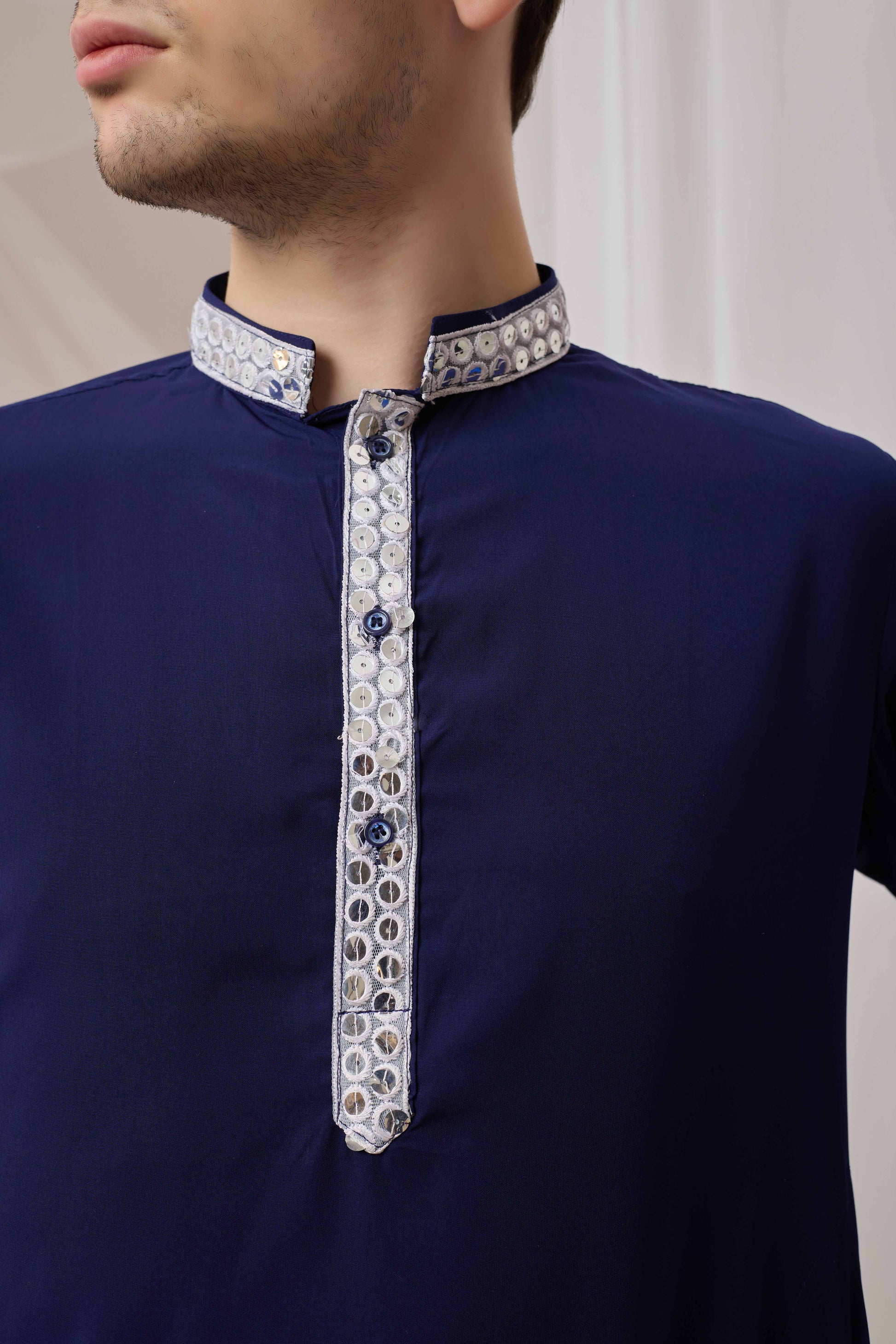 Navy Blue Short Kurta Plus Dupatta Set