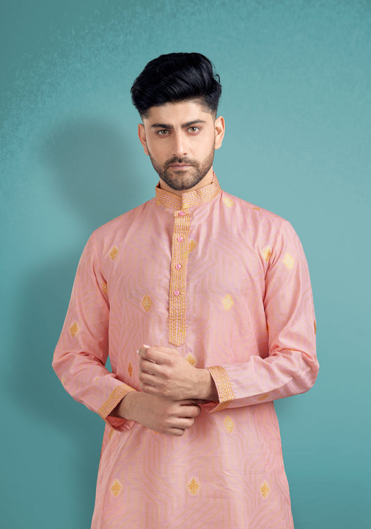 Pink Silk Cotton Kurta