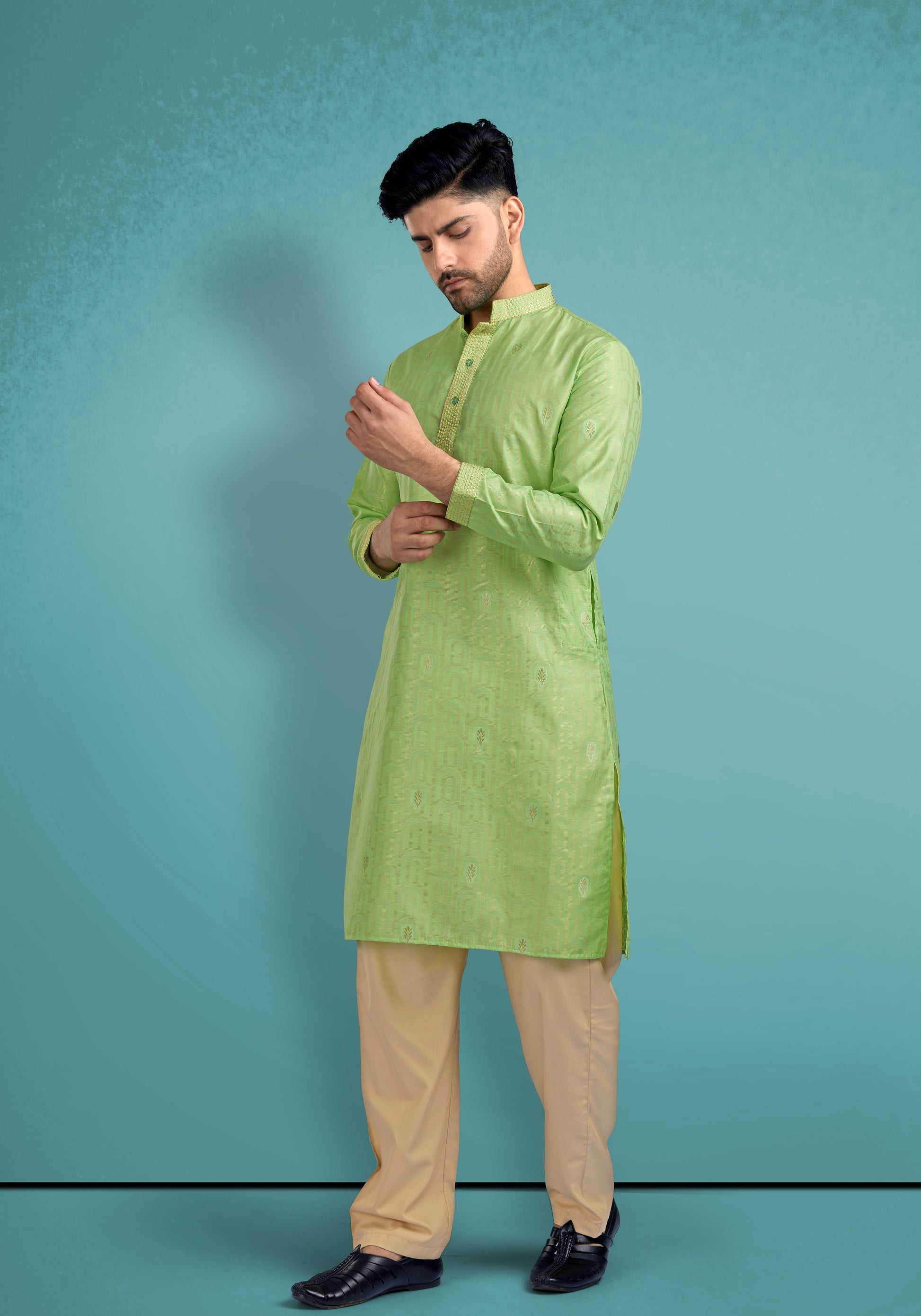 Light Green Silk Cotton Kurta