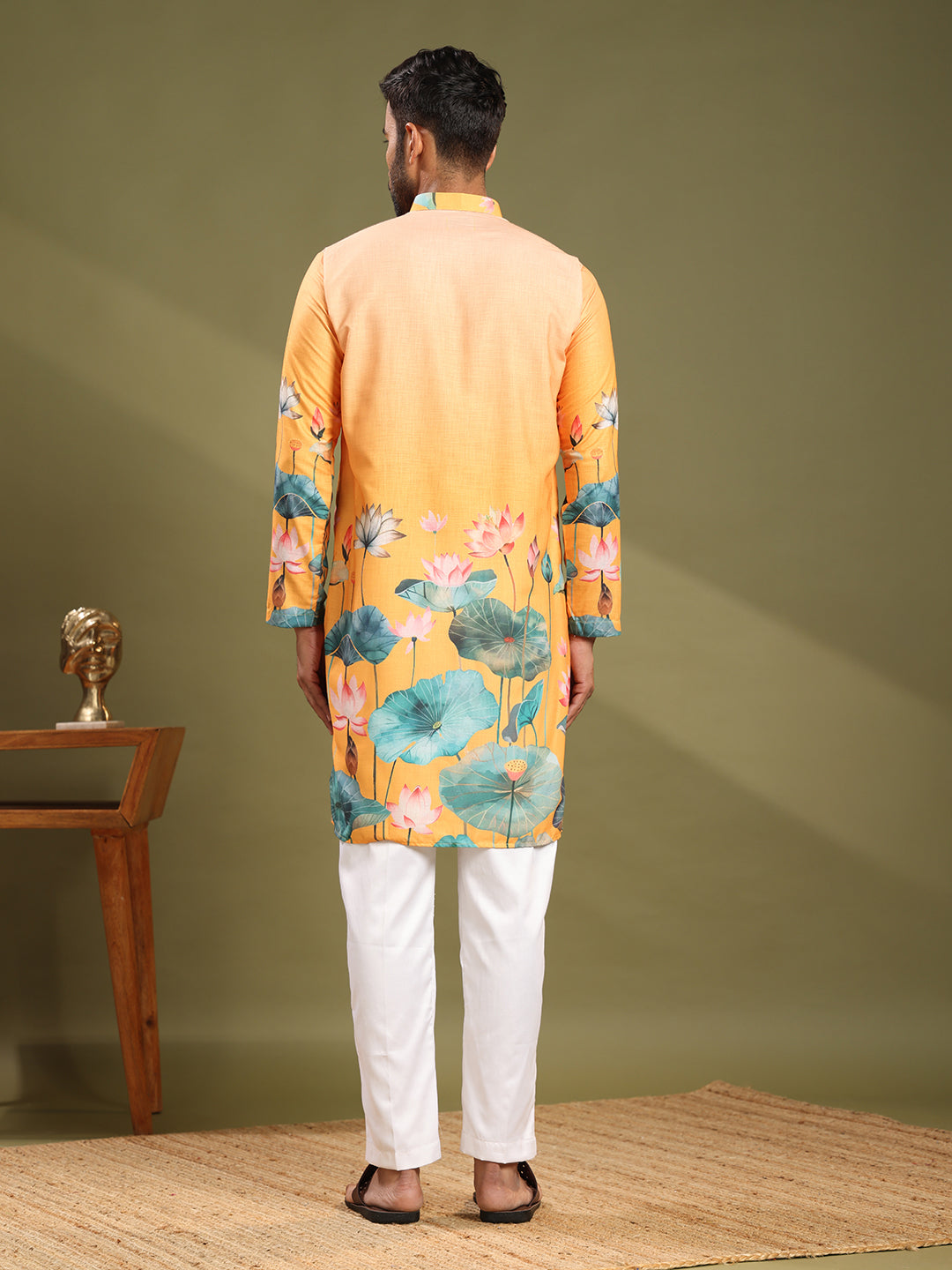 Golden Bloom Premium Linen Print Kurta