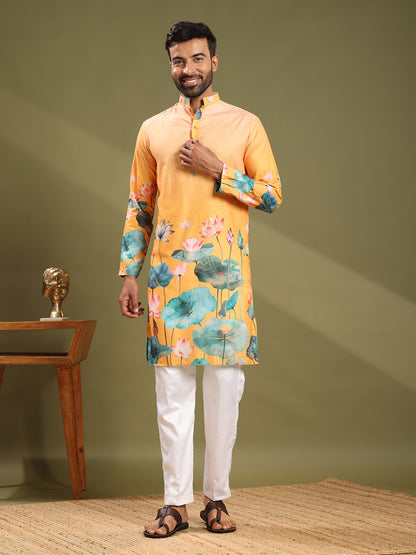 Golden Bloom Premium Linen Print Kurta