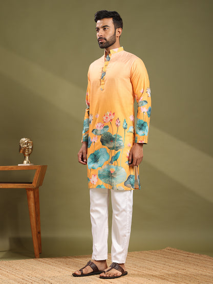 Golden Bloom Premium Linen Print Kurta