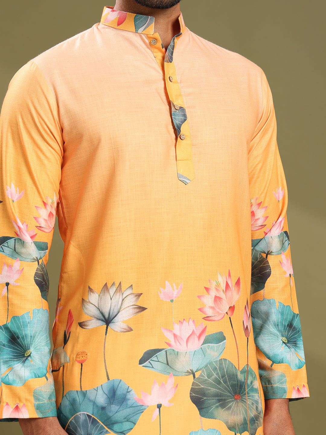 Golden Bloom Premium Linen Print Kurta