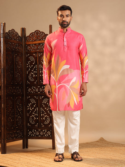 Vibrant Pink Premium Linen Kurta