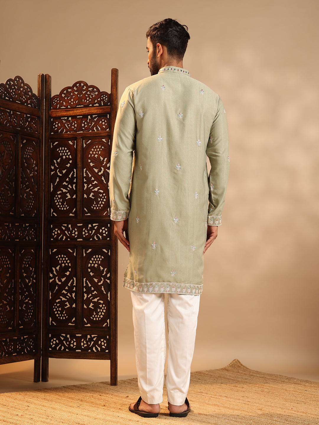 Olive Green Real Mirror Work  Kurta Set