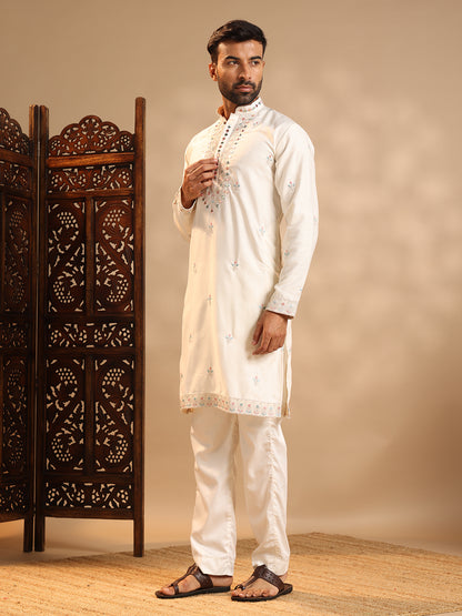 White Real Mirror Work Kurta Set