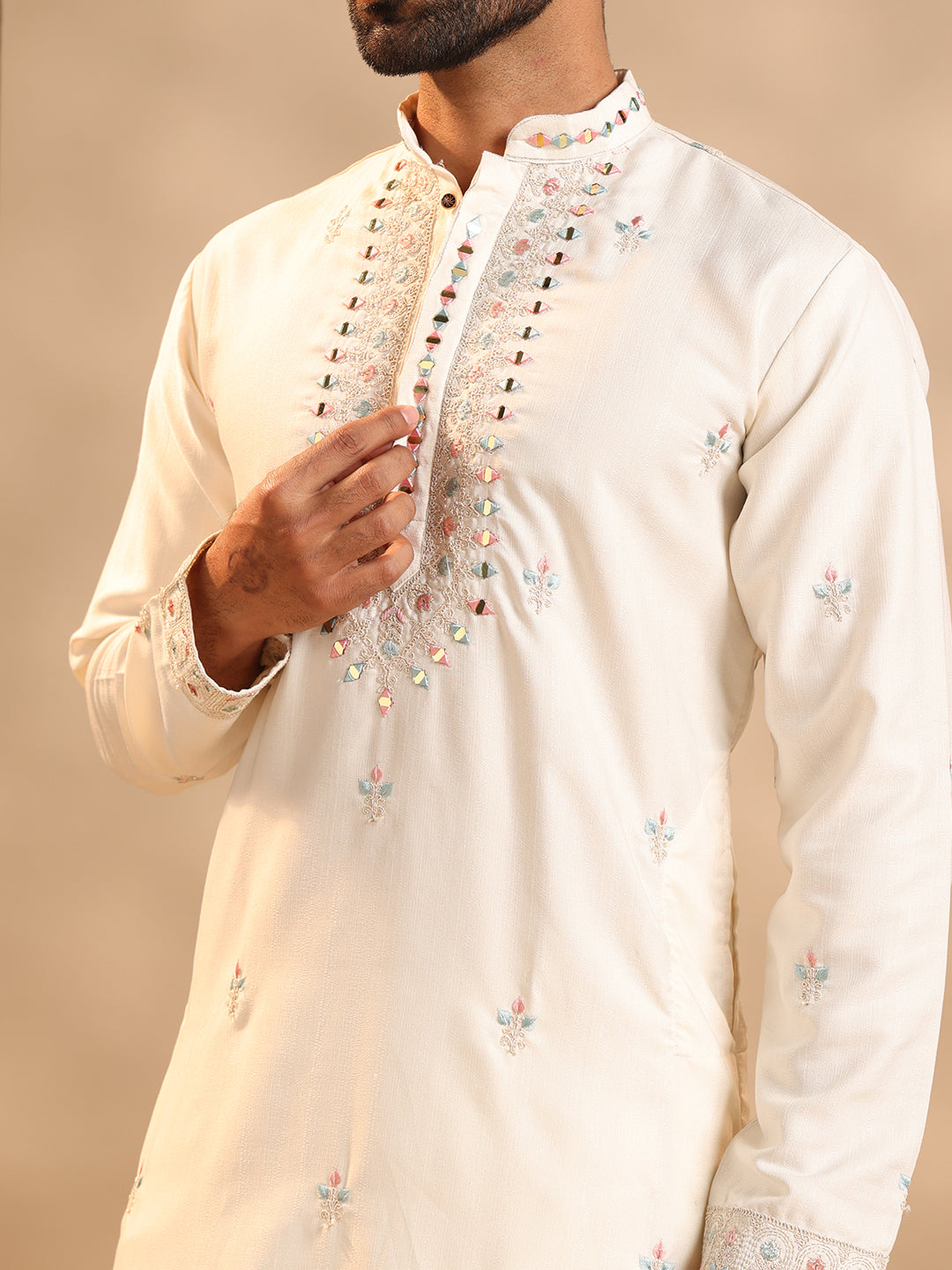 White Real Mirror Work Kurta Set