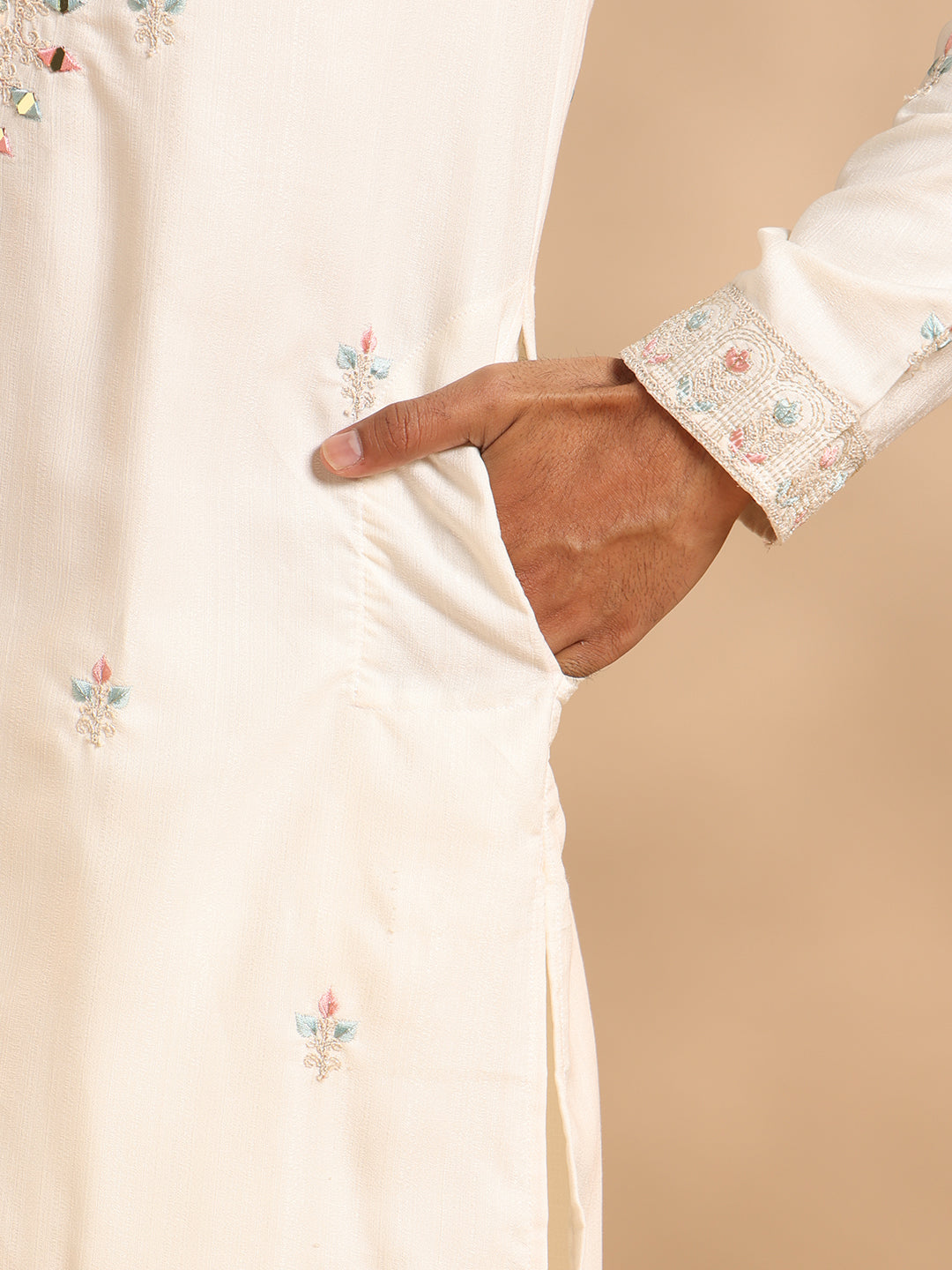 White Real Mirror Work Kurta Set