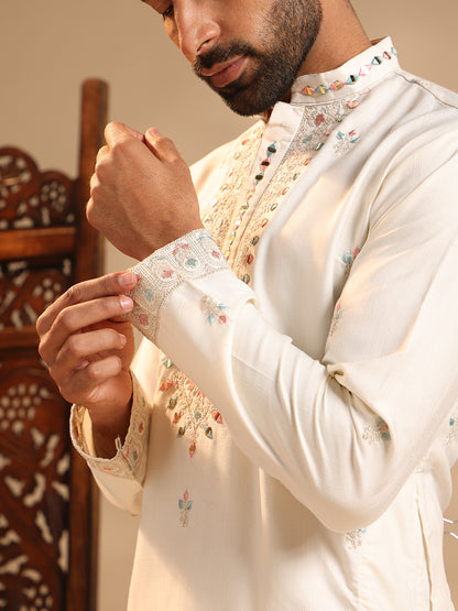 White Real Mirror Work Kurta Set