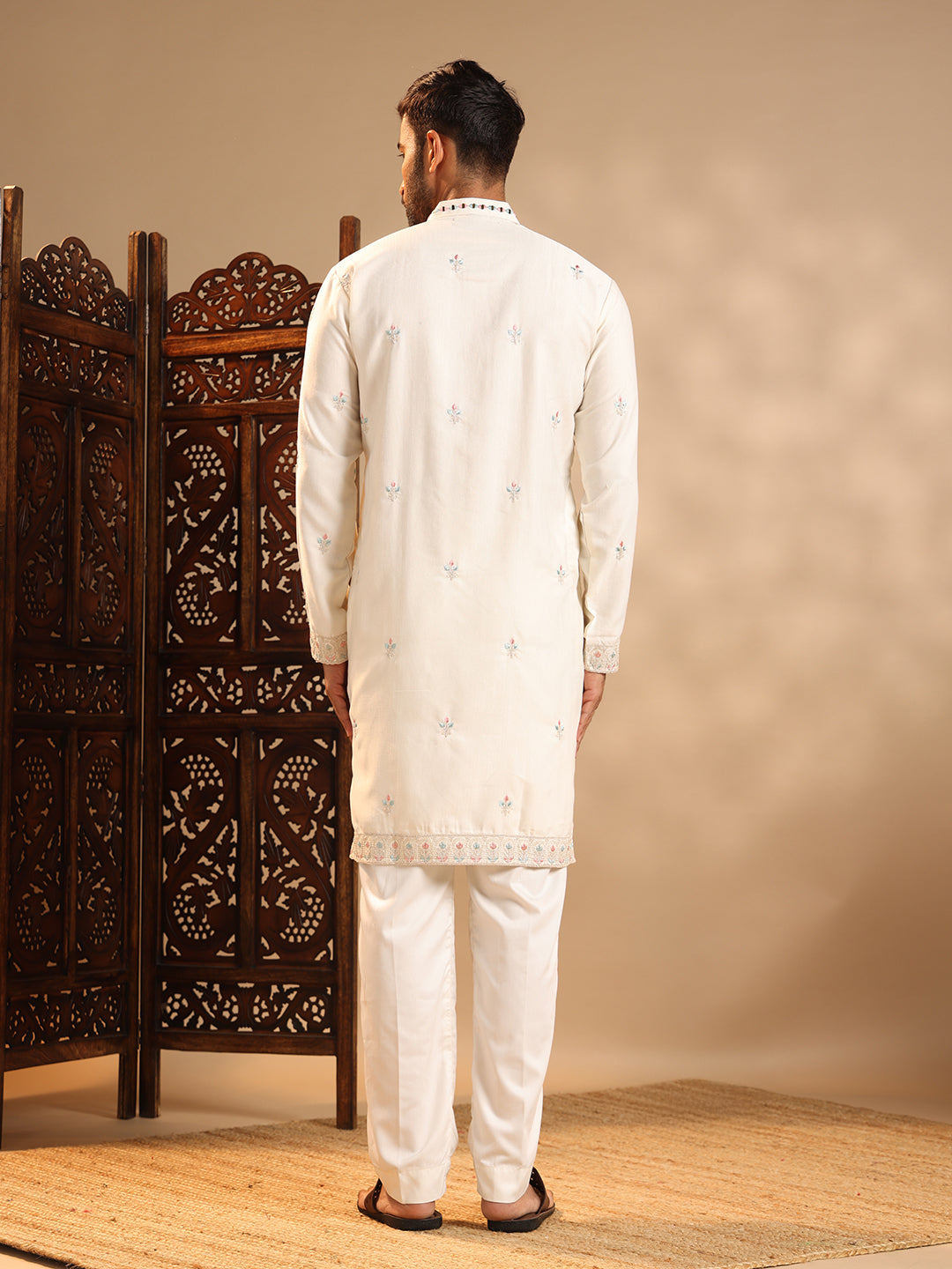 White Real Mirror Work Kurta Set