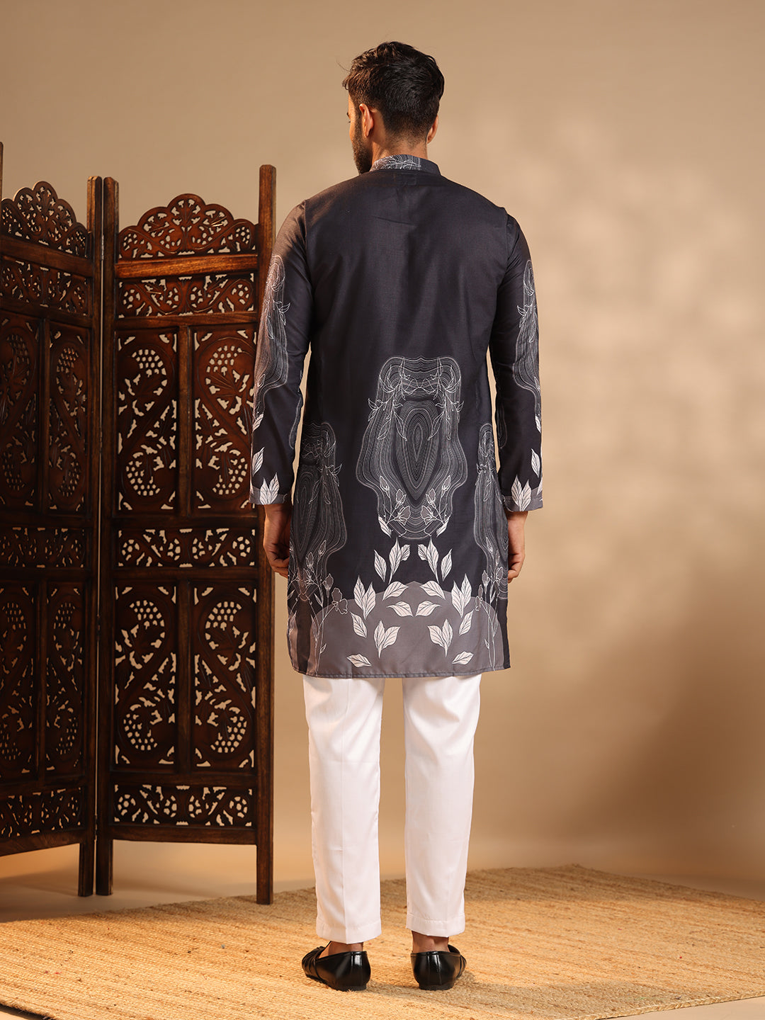 Black Premium Linen Printed Kurta