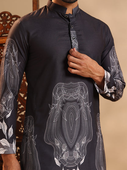 Black Premium Linen Printed Kurta