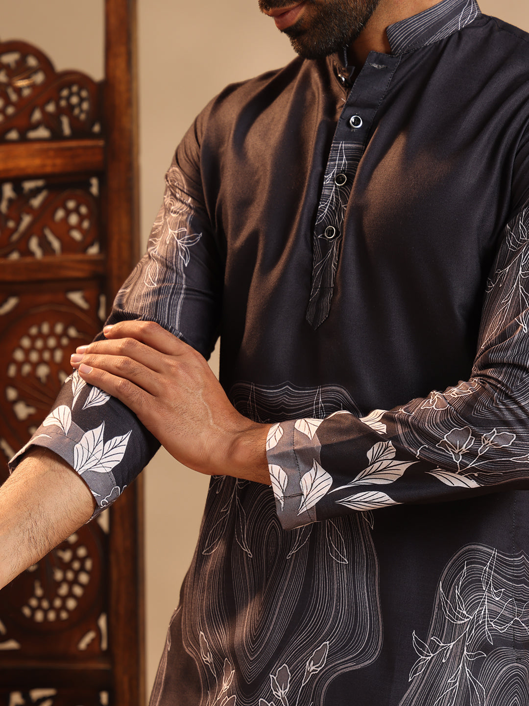 Black Premium Linen Printed Kurta