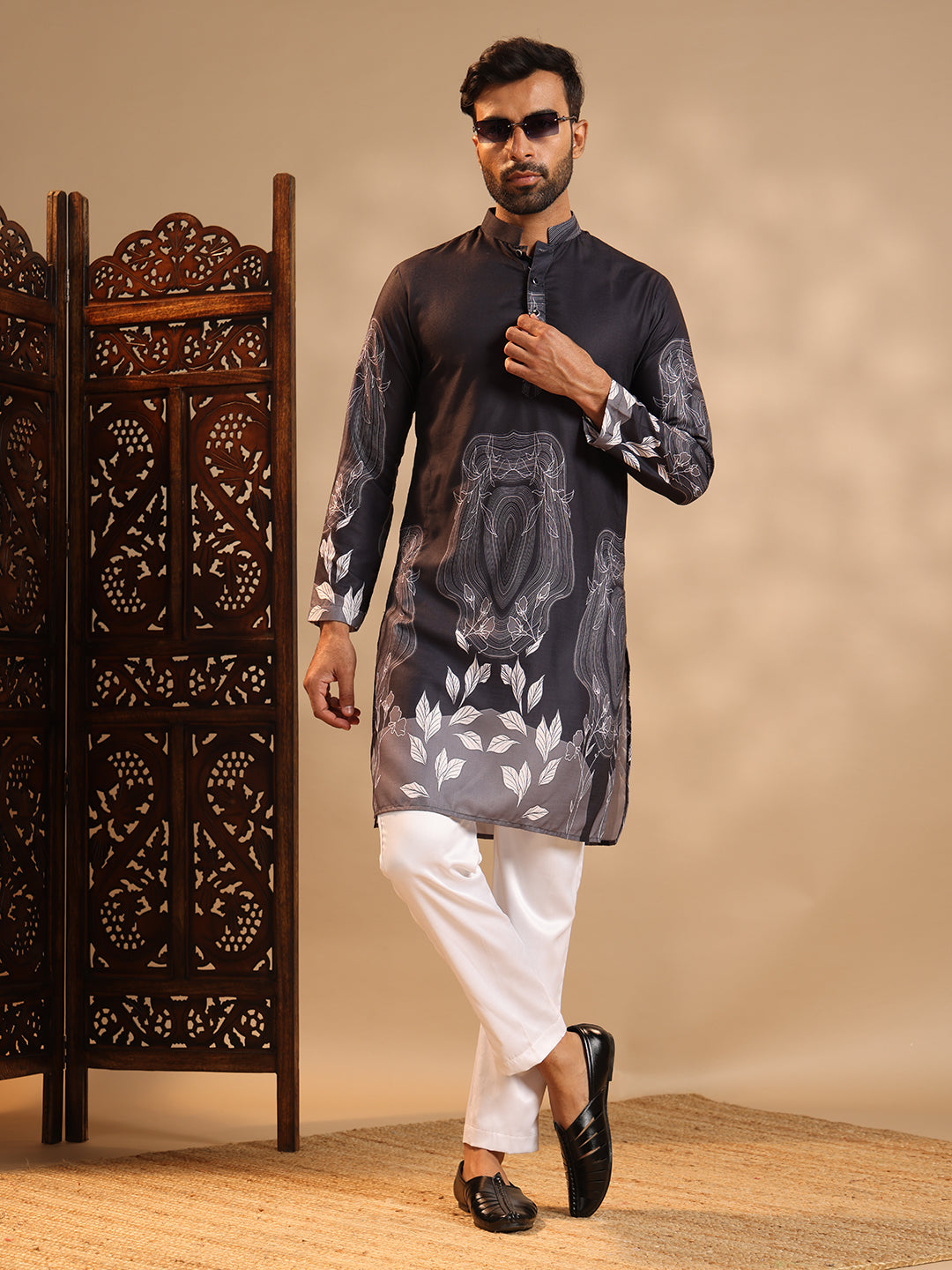 Black Premium Linen Printed Kurta