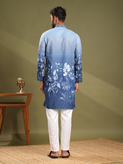 Rich Blue Premium Linen Printed Kurta