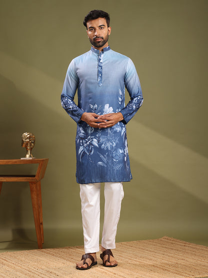 Rich Blue Premium Linen Printed Kurta