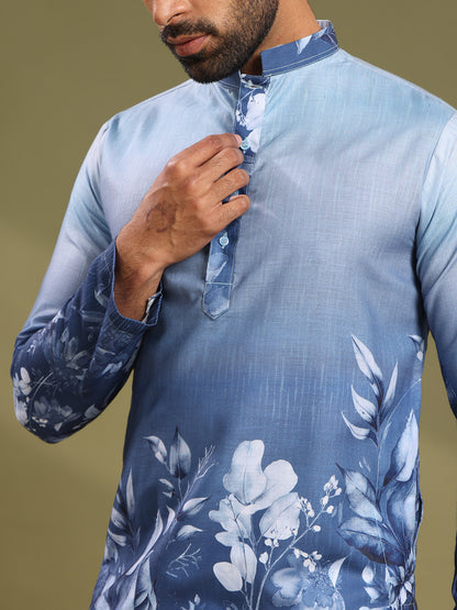 Rich Blue Premium Linen Printed Kurta