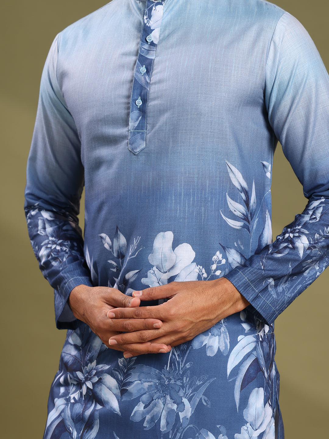 Rich Blue Premium Linen Printed Kurta