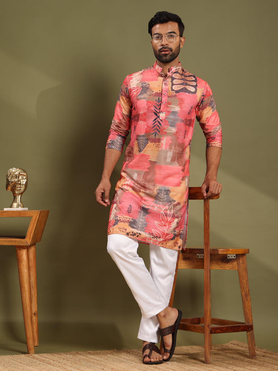 Multi Colour Premium Linen Printed Kurta